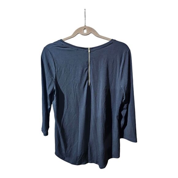 CHICO'S Black 3/4 Sleeve Back‎ Zipper Hi Low Hem Top Shirt - Size 3 - Picture 2 of 8